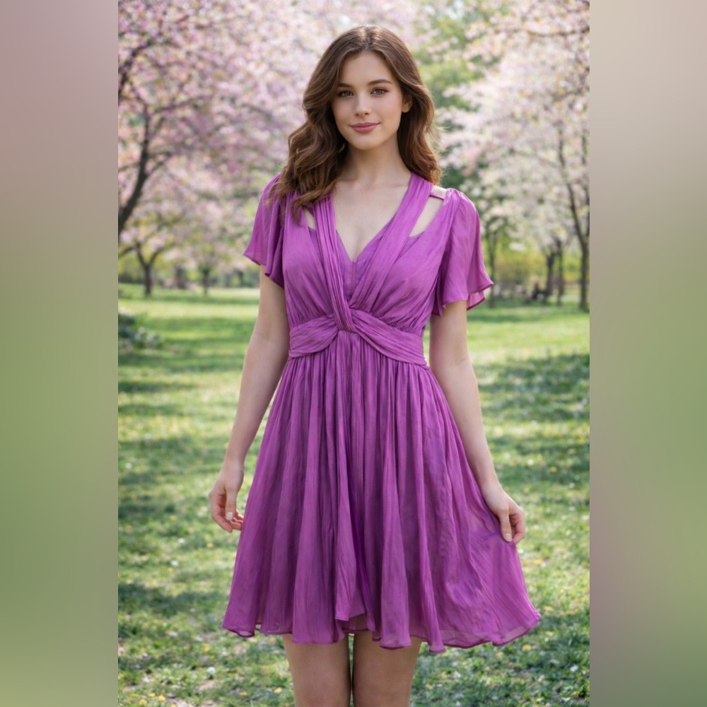 Anthropologie Purple Twist-Waist Flutter Midi Dress